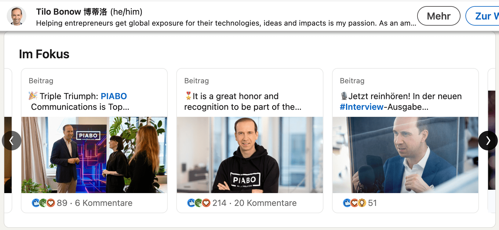 LinkedIn-Beispiel in der Fokus-Sektion von Tilo Bonow