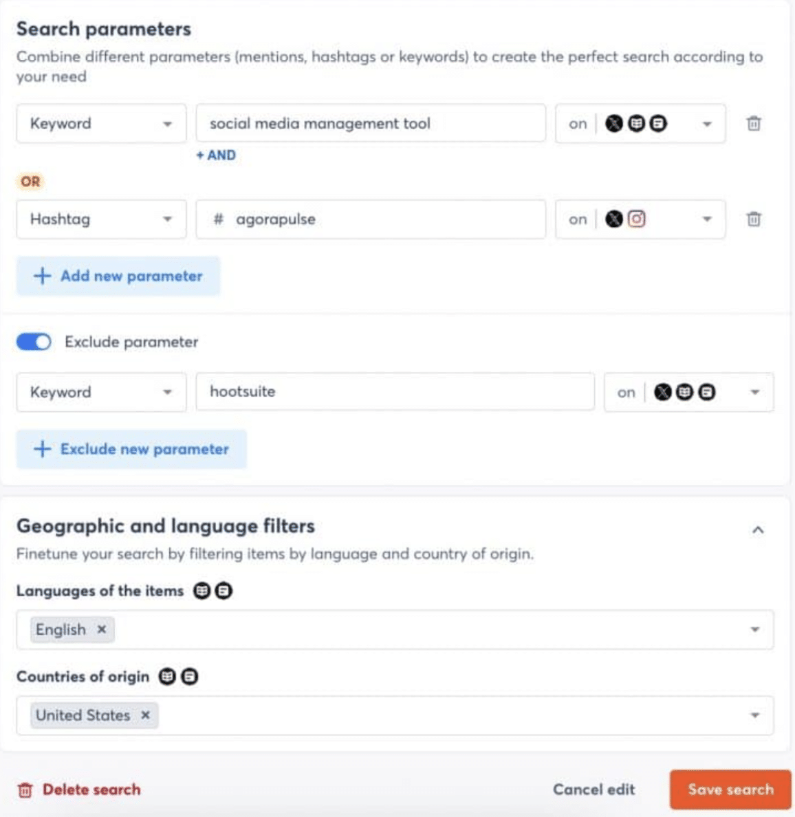 Agorapulse Social-Media-Filterfunktion