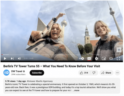 Moving Tourismus-Marketing: DW Travel auf YouTube