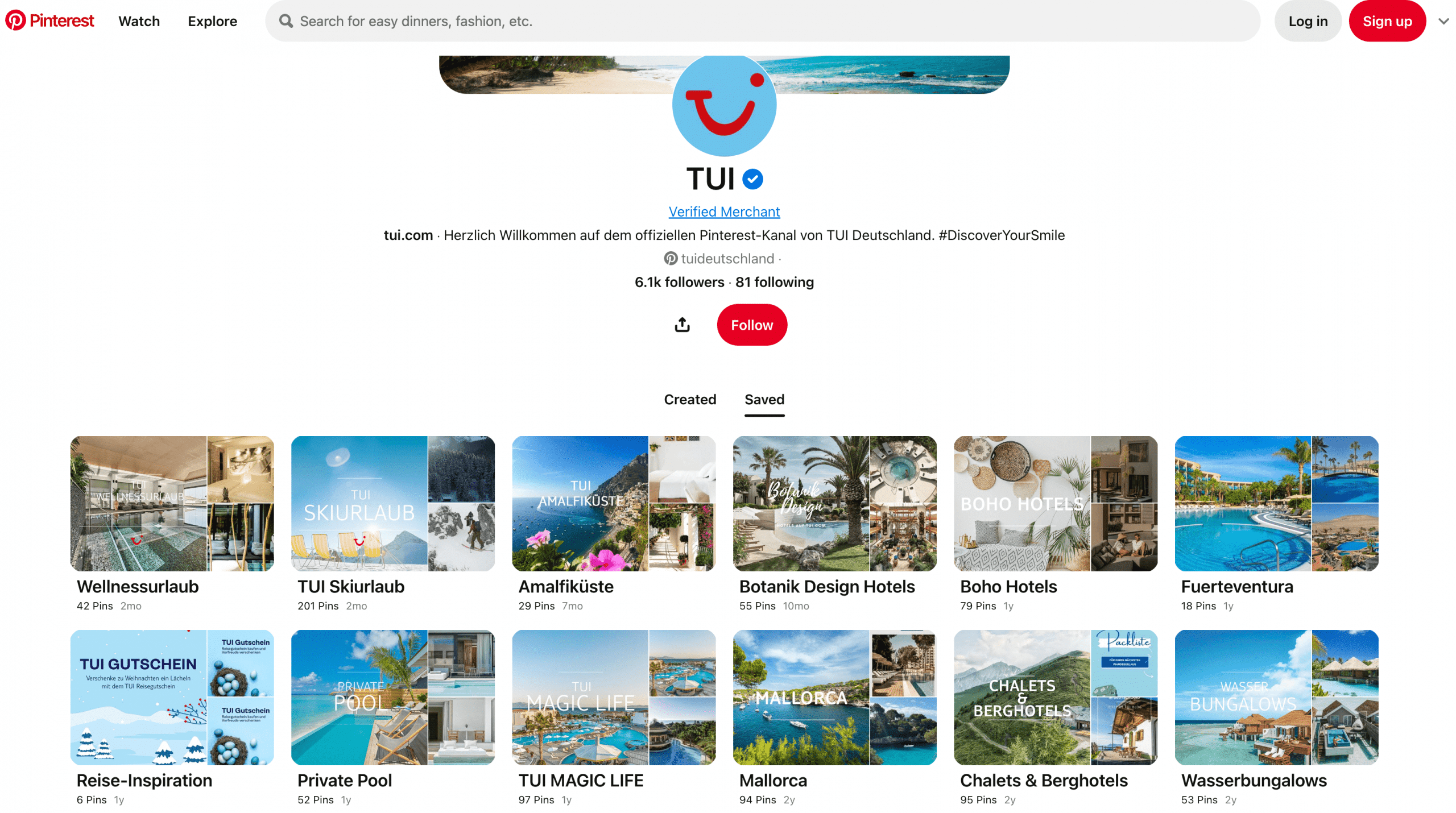 Pinterest-Beispiel von TUI