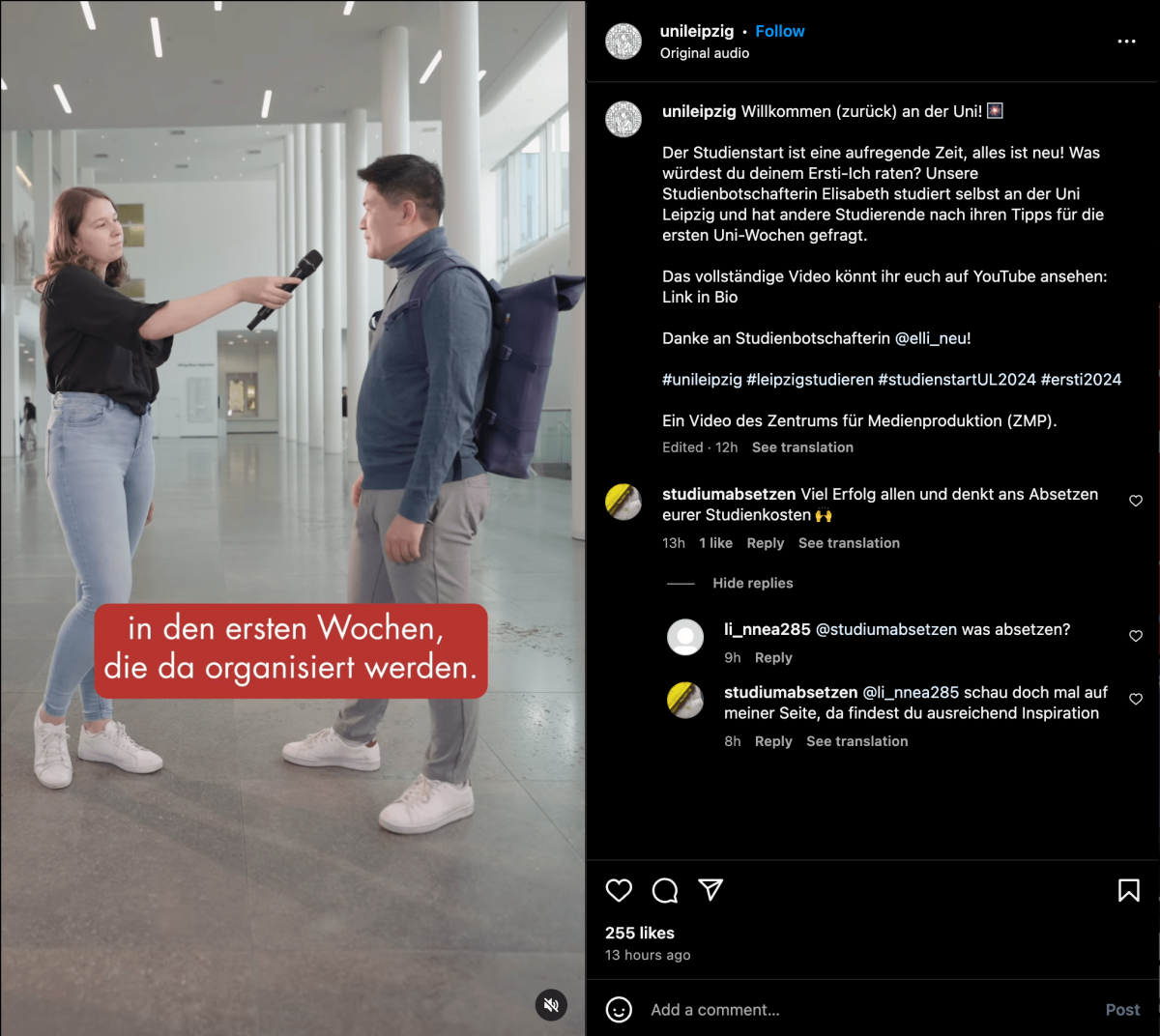 Instagram Reel von der Uni Leipzig verdeutlicht die Effektivität von Student:innen als Markenbotschafter:innen