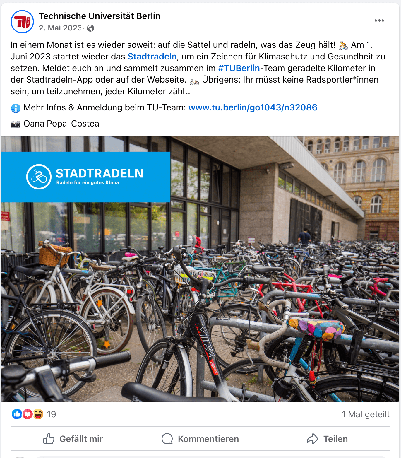 Beispielpost von TU Berlin, wie Social Media in Universitäten die Möglichkeit bietet, wichtige Ressourcen zu teilen.