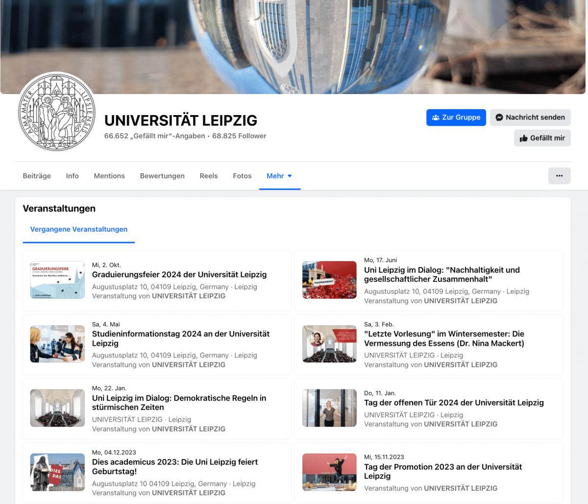 Social Media in Universitäten: Veranstaltungen, die auf Facebook von der Universität Leipzig angeboten werden