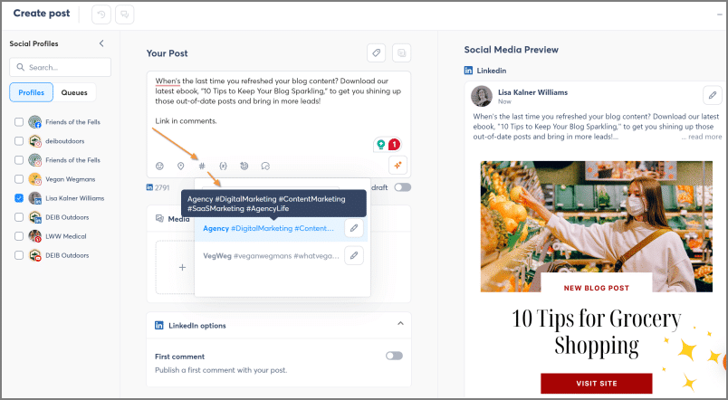 Gespeicherte Hashtag-Gruppen - Agorapulse-Beispiel