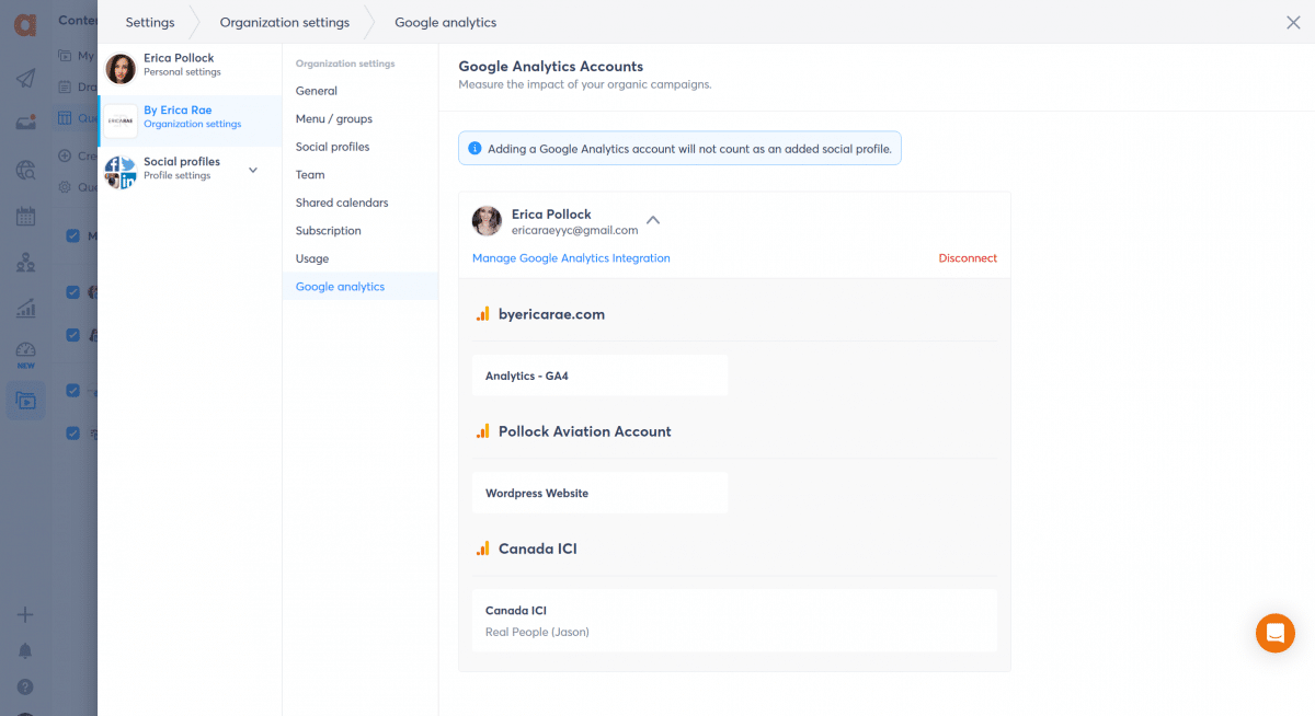 Google Analytics Einstellungen in Agorapulse vs. SocialBee