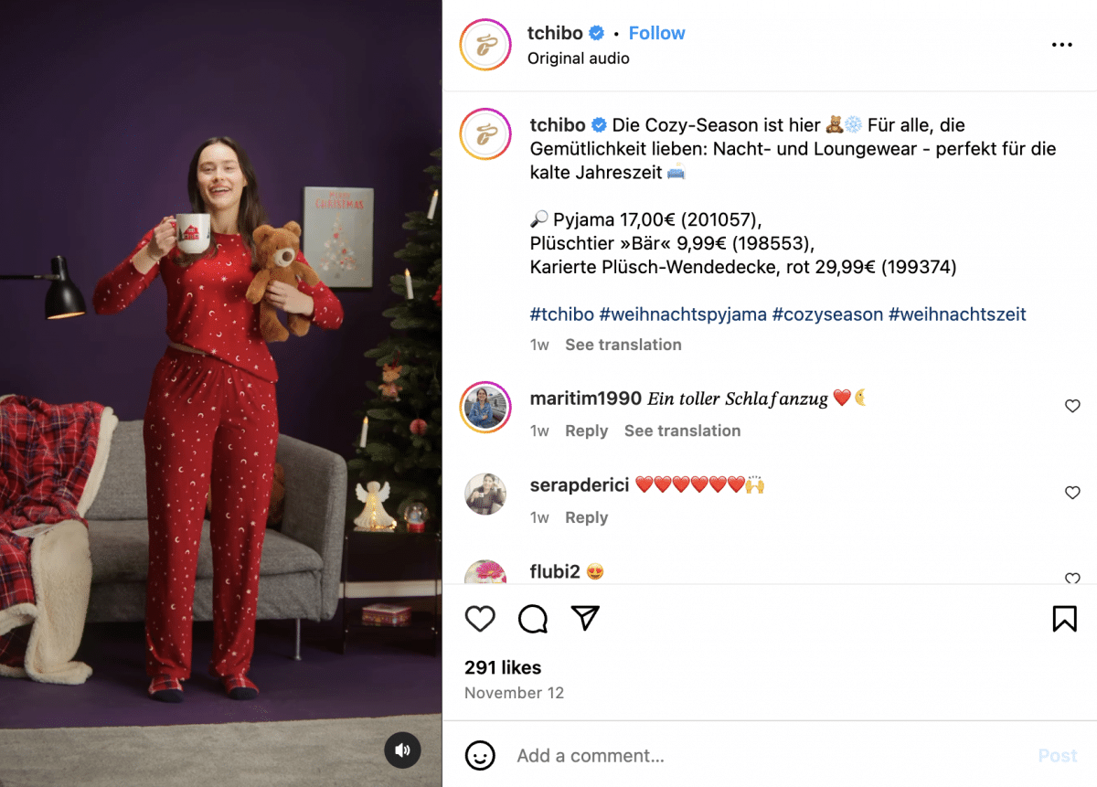 Einzelhandel-Weihnachtsgeschäft: Tchibo Produktauswahl auf Instagram