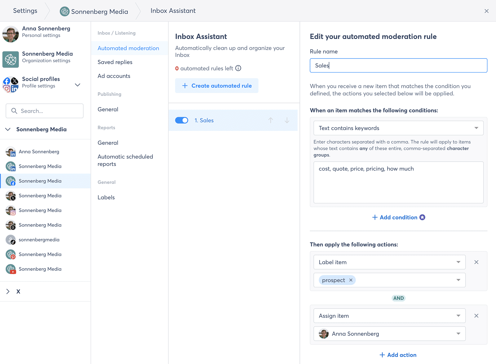 Automatisierte Moderation der Inbox mit Agorapulse