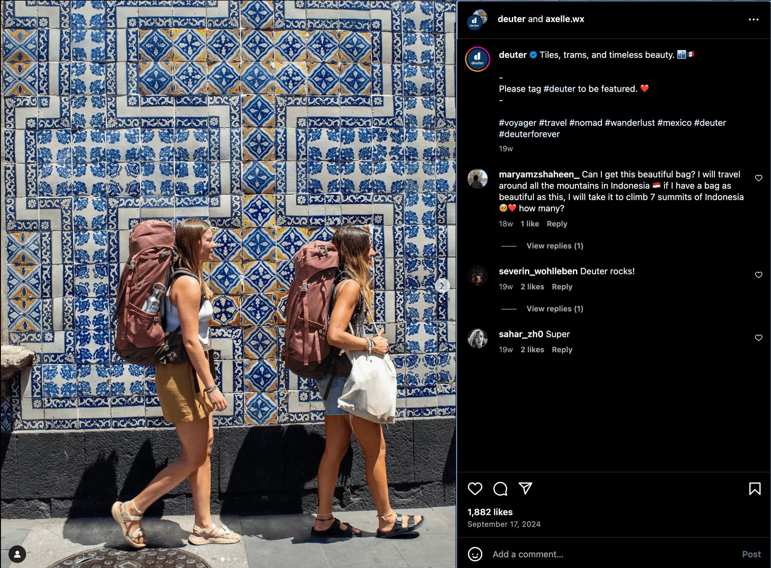 Deuter UGC auf Instagram
