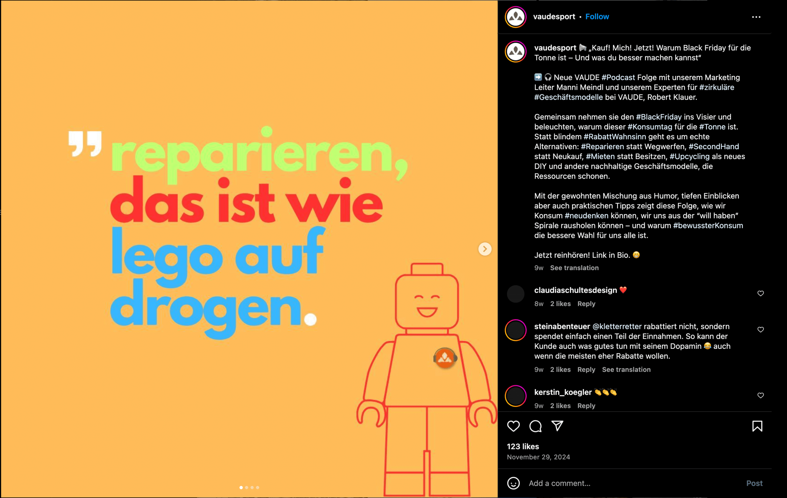 VAUDE Beispielpost Markentonalität