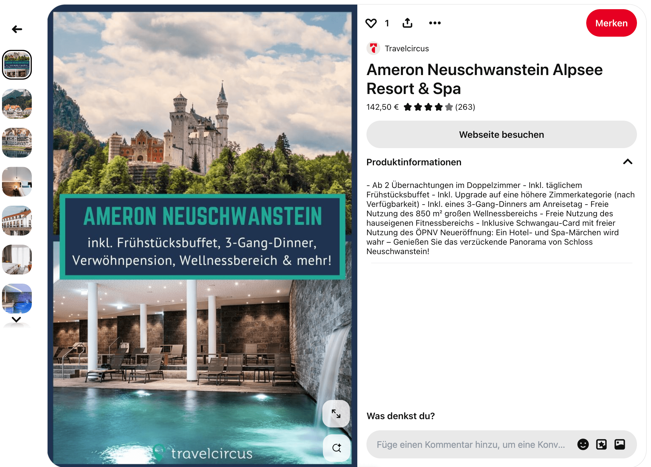 Pinterest Marketing Beispiel: Produkt Rich Pin für die Hospitaltiy Branche