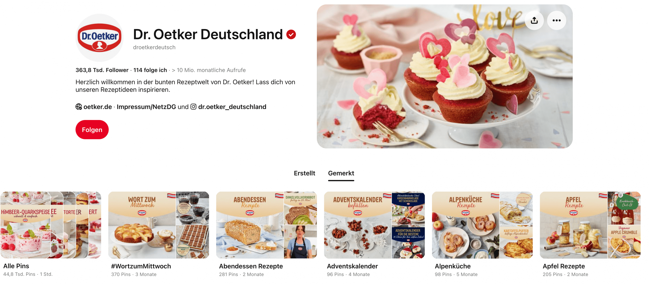 Praxis-Beispiel für erfolgriches Pinterest Marketing: Dr. Oetker