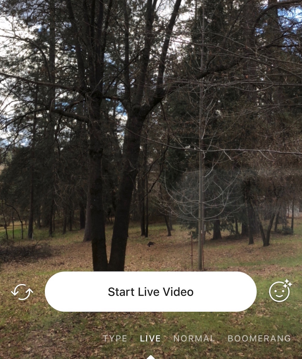 Instagram screen to start a live video
