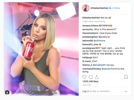 Instagram influencers-- Khloe Kardashian's "not an ad"