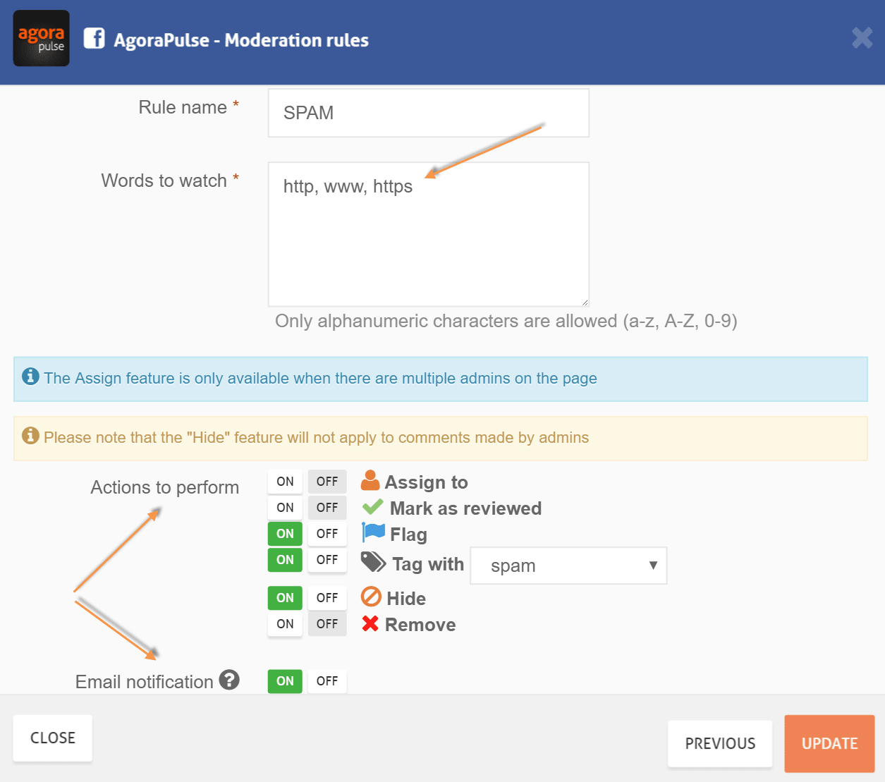 règles de modération dans agorapulse