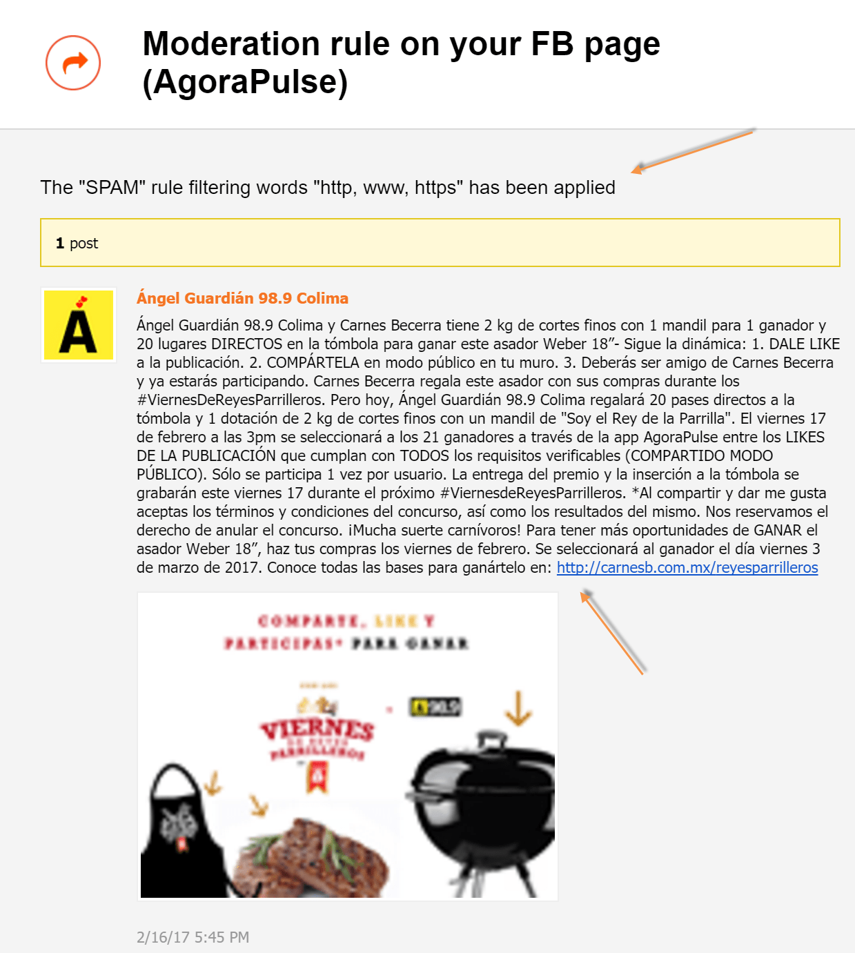 règles de filtrage de spam dans agorapulse