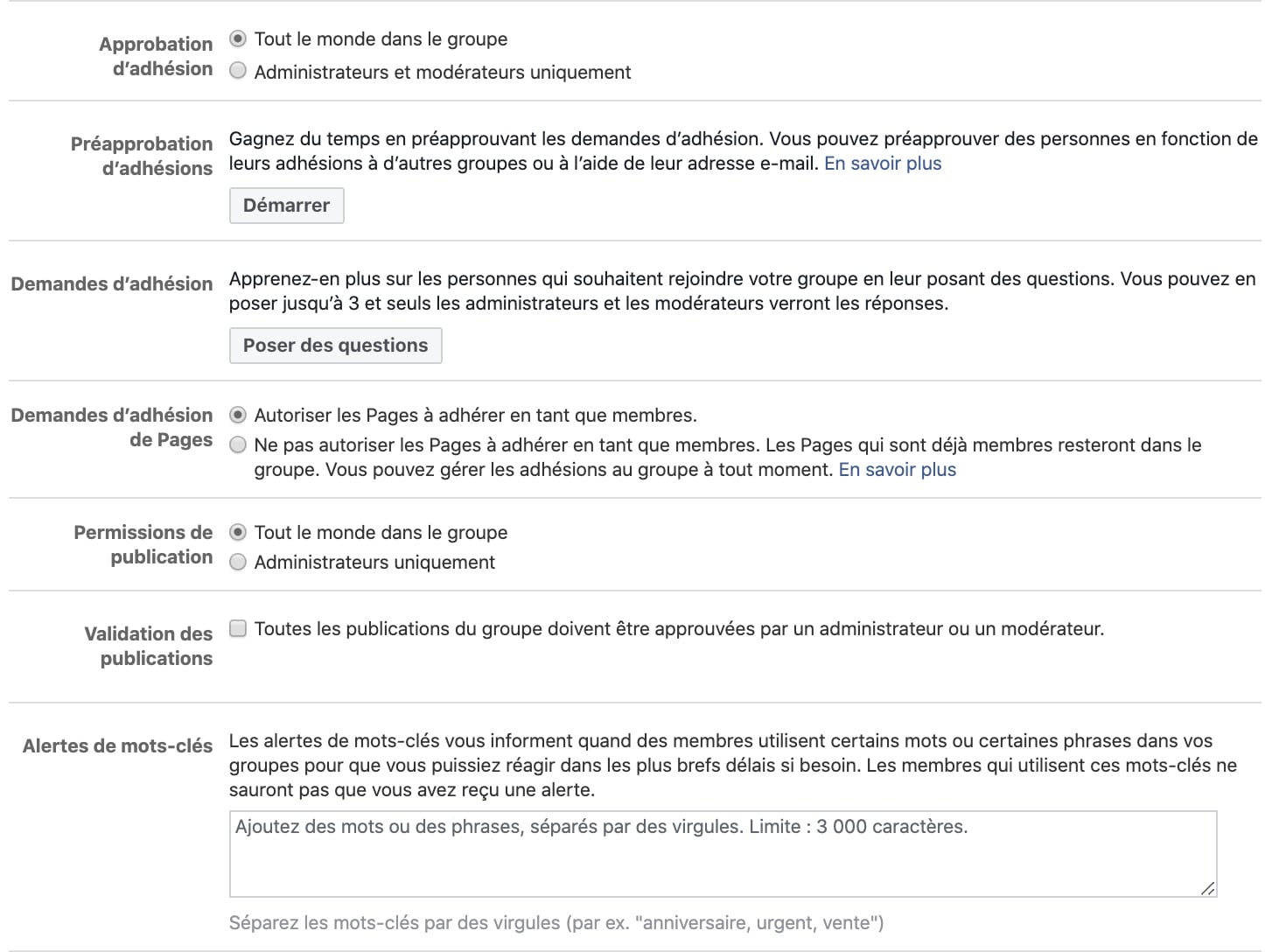 paramètres à personnaliser groupe Facebook