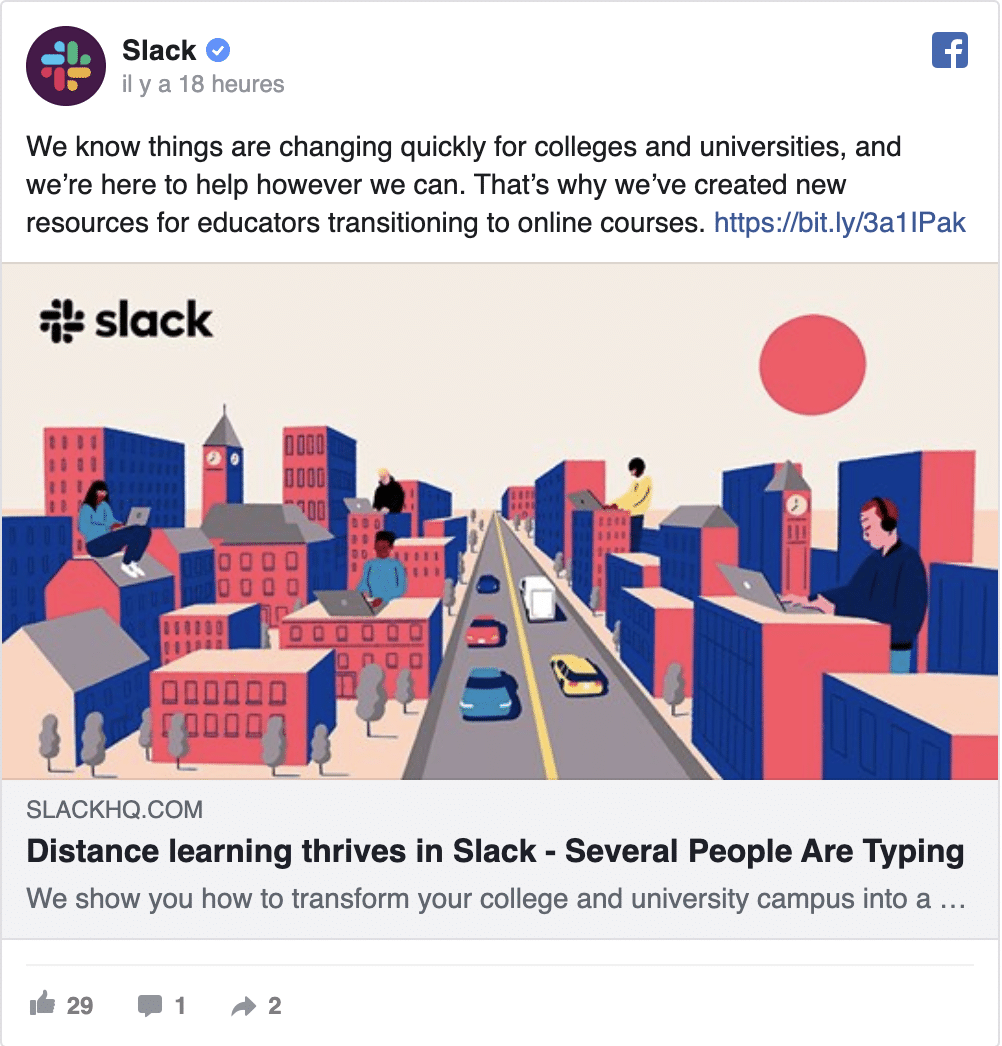 Slack met à disposition ses ressources en ligne sur les réseaux sociaux pendant le coronavirus