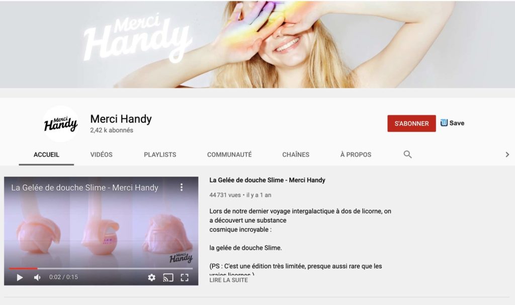 chaîne YouTube de la marque Merci Handy