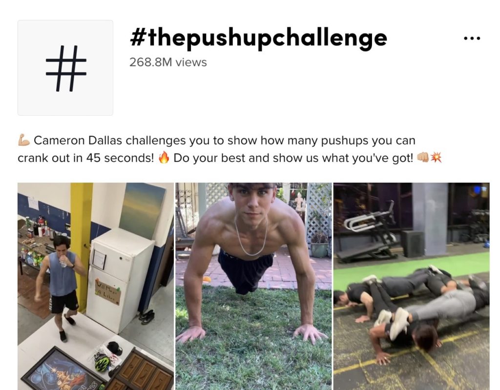 exemple de challenge TikTok devenu viral, le #thepushupchallenge