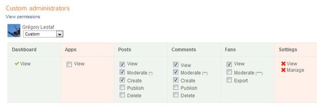 Facebook custom admin roles and rights