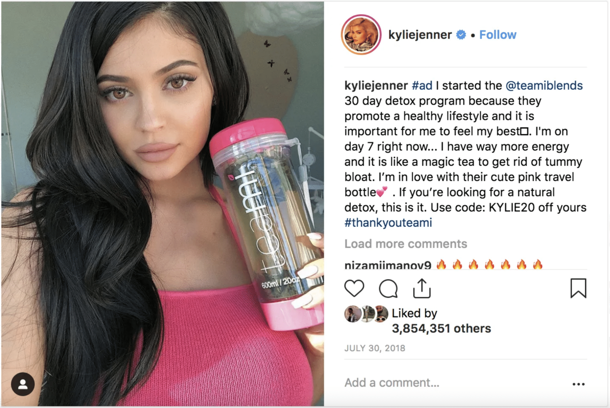 Influence Teami et Kylie Jenner