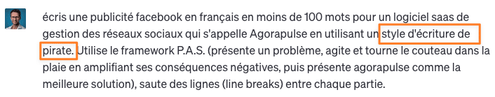 Prompt ChatGPT - style d'écriture de pirate