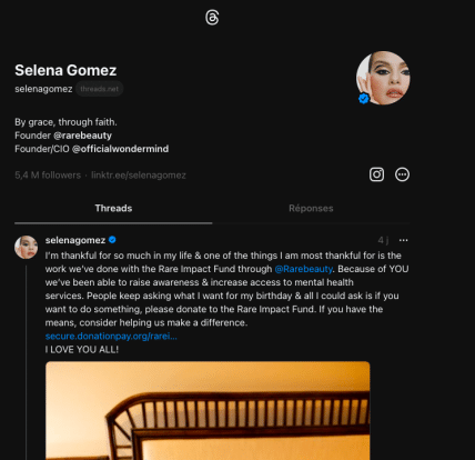 Selena Gomez sur Threads
