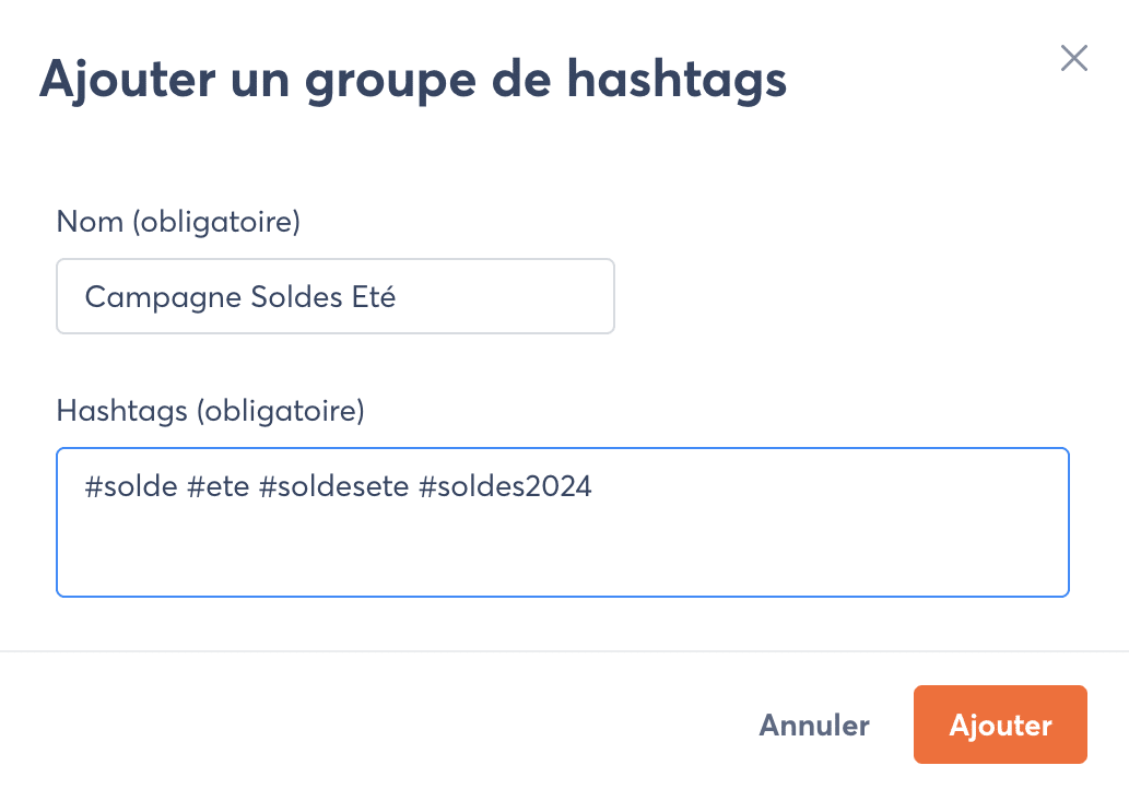 groupe de hashtags composeur Agorapulse