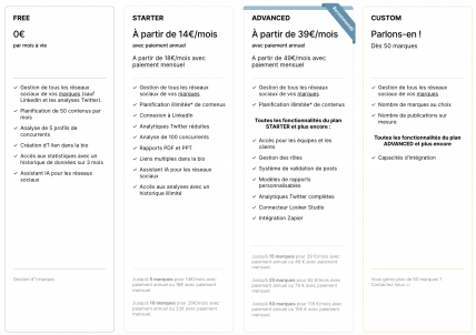 Plans tarifaires de Metricool