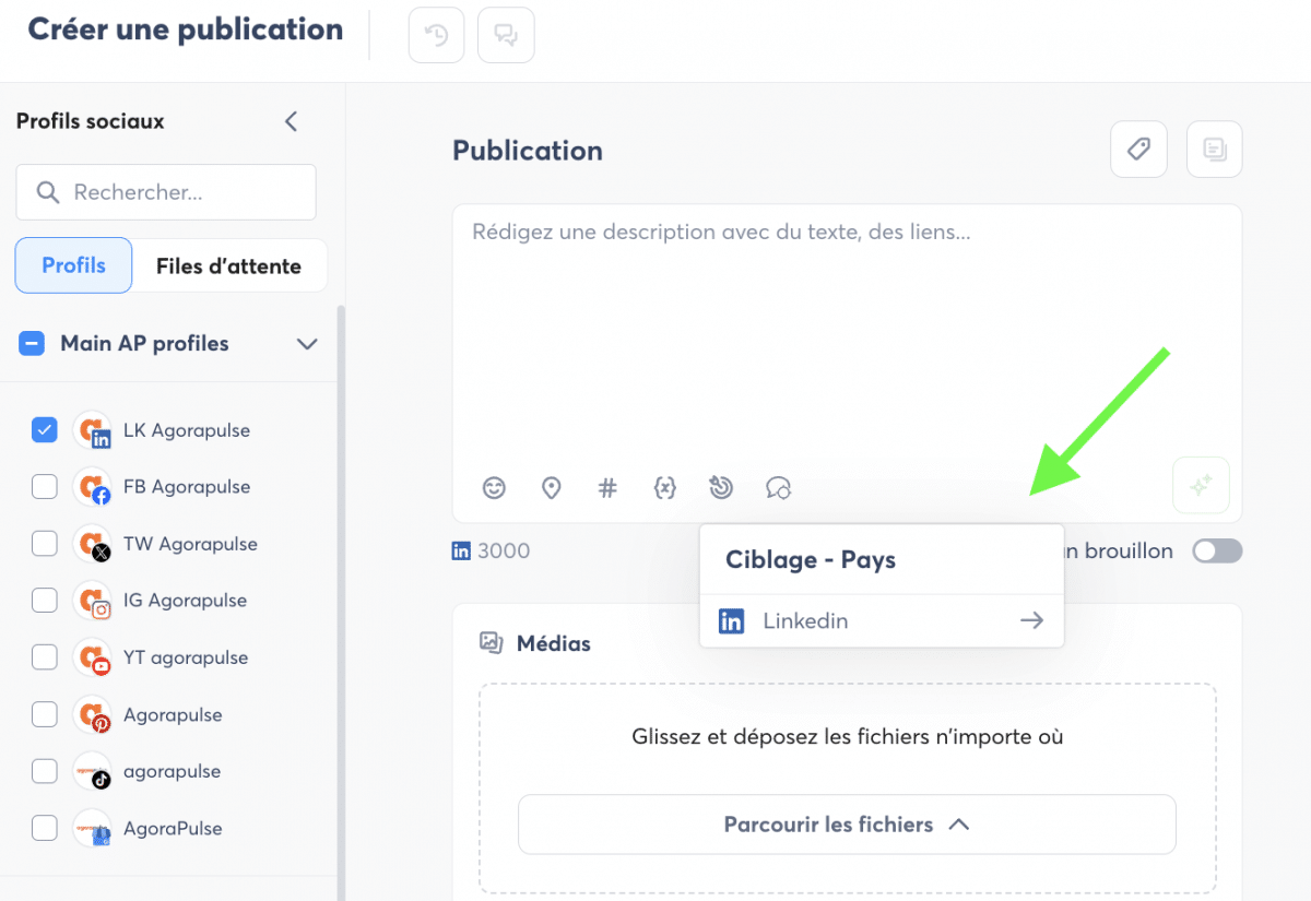 expériences client 2024 - ciblage pays publication Agorapulse