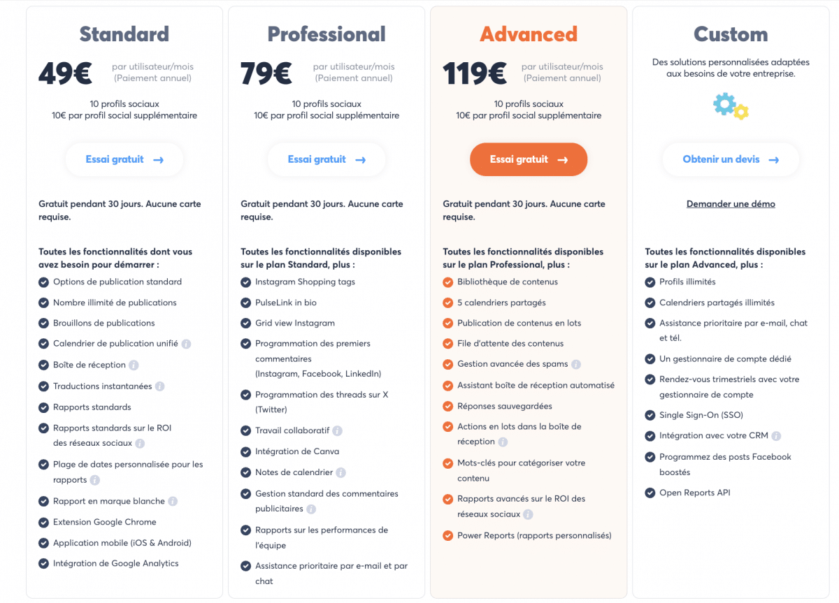 tarifs Agorapulse