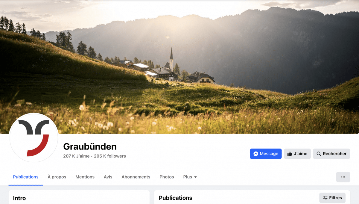 réseaux sociaux et tourisme : page Facebook du Canton des Grisons