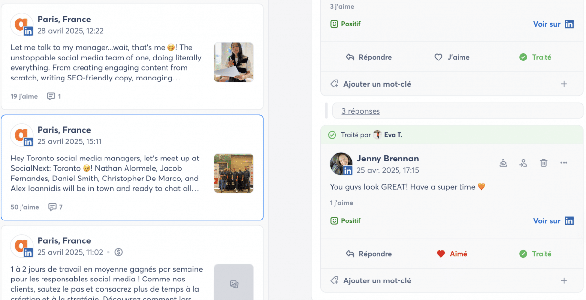 Capture d'écran de la gestion des commentaires