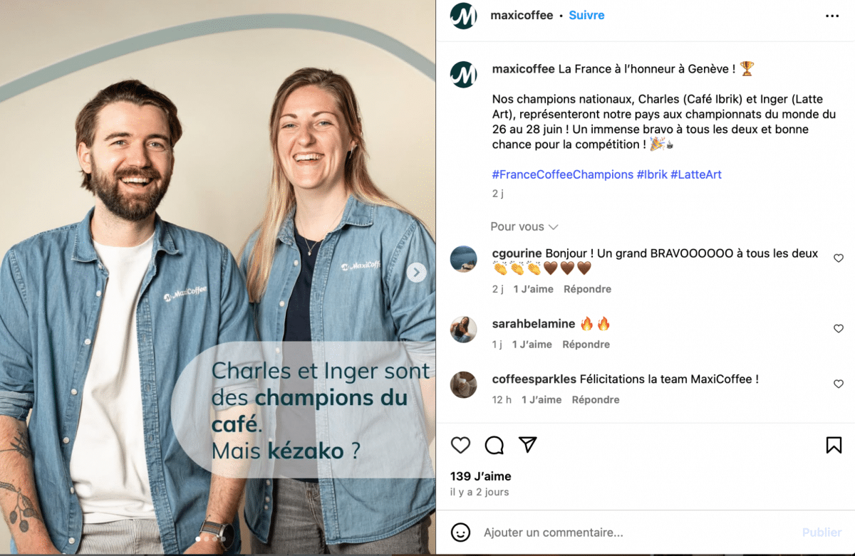 Extrait du compte Instagram de MaxiCoffee.