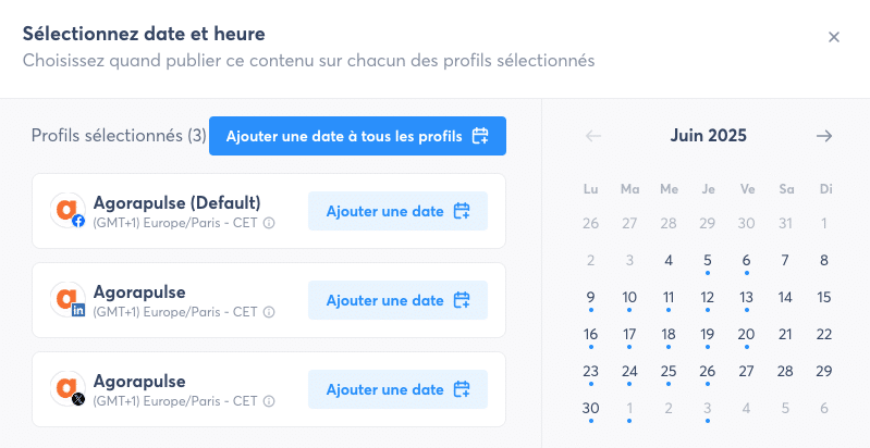 capture écran - planifier ses posts avec Agorapulse