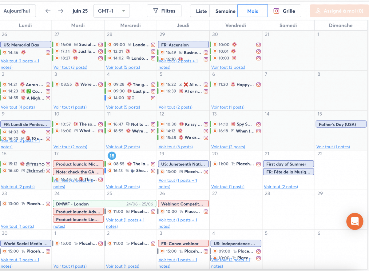 Capture d'écran du calendrier partagé