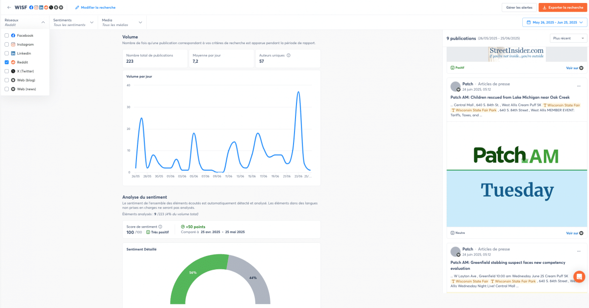 Capture d'écran de la plateforme Agorapulse - exemple de veille sur Reddit