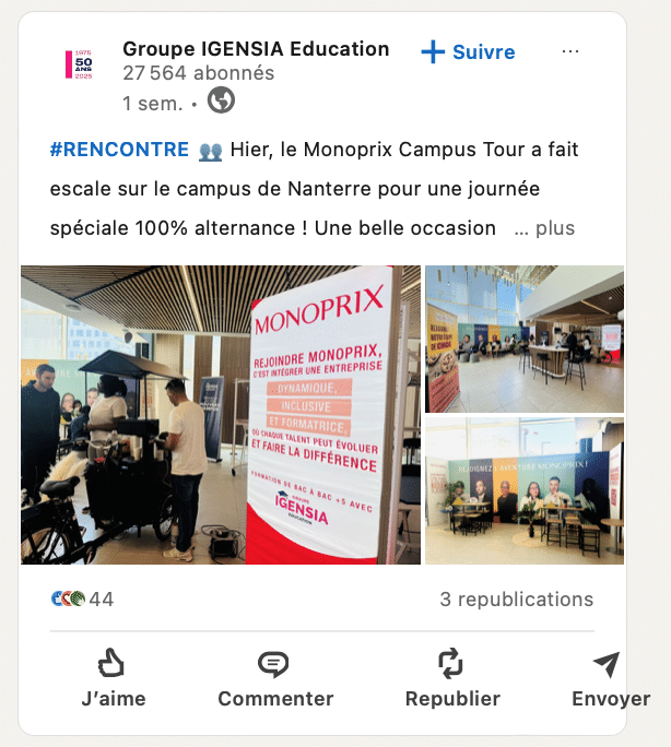 Capture d'écran du compte LinkedIn du Groupe Igensia