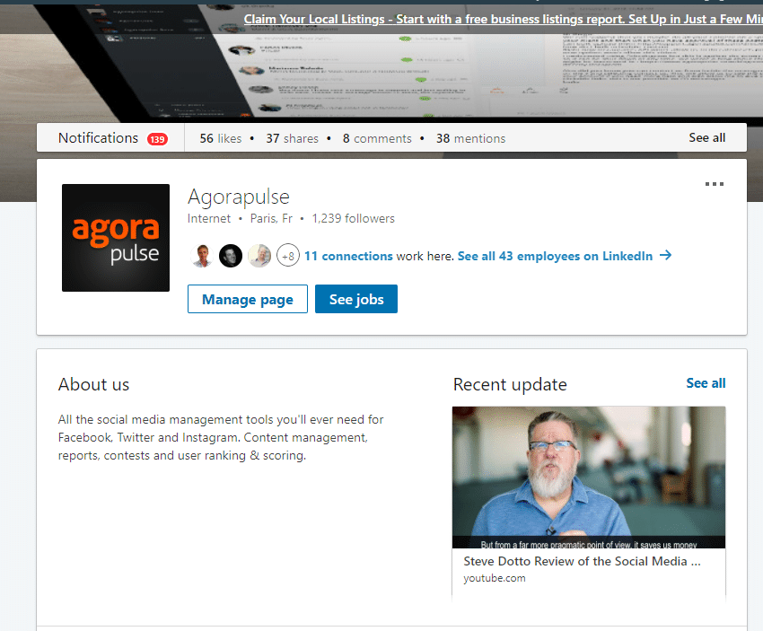 agorapulse linkedin account screenshot