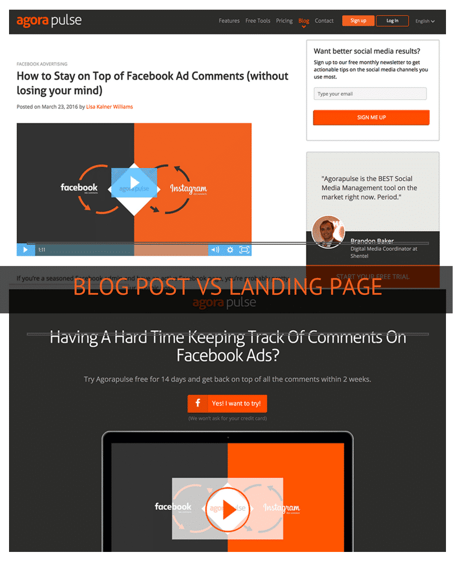 blog post vs landing page