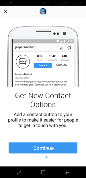 new contact option on instagram business
