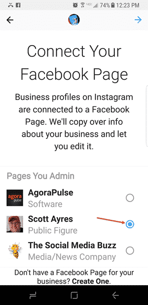 select business page instagram