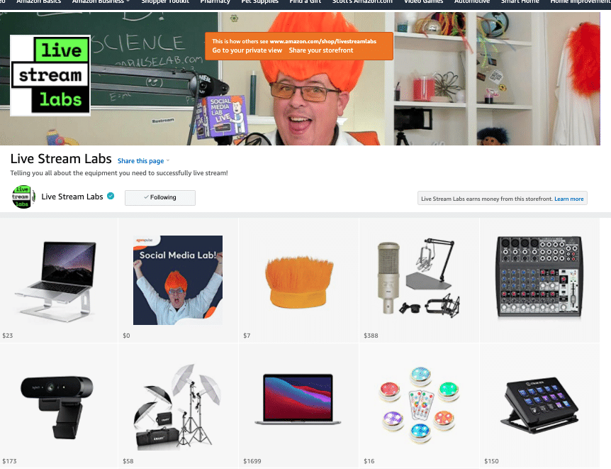 Amazon Live storefront